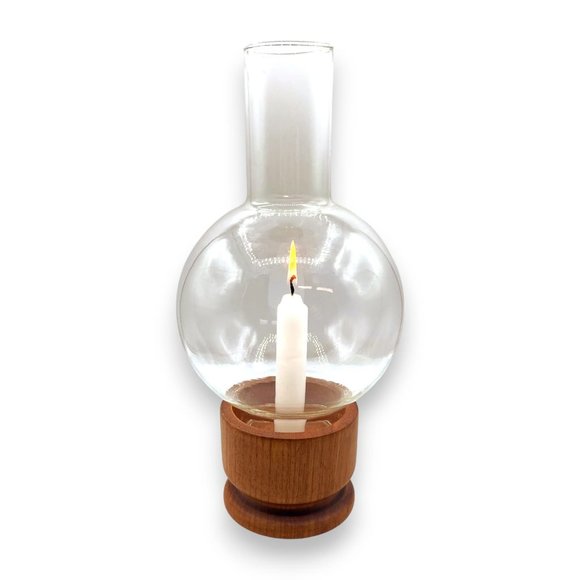 Vintage MCM Modern Minimalist Teak / Glass Hurricane Lamp - Picture 1 of 9